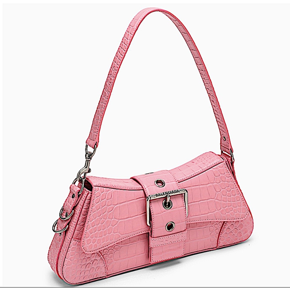 Balenciaga Lindsay Small Shoulder Bag With Strap Crocodile Embossed Sweet Pink - Picture 5 of 8